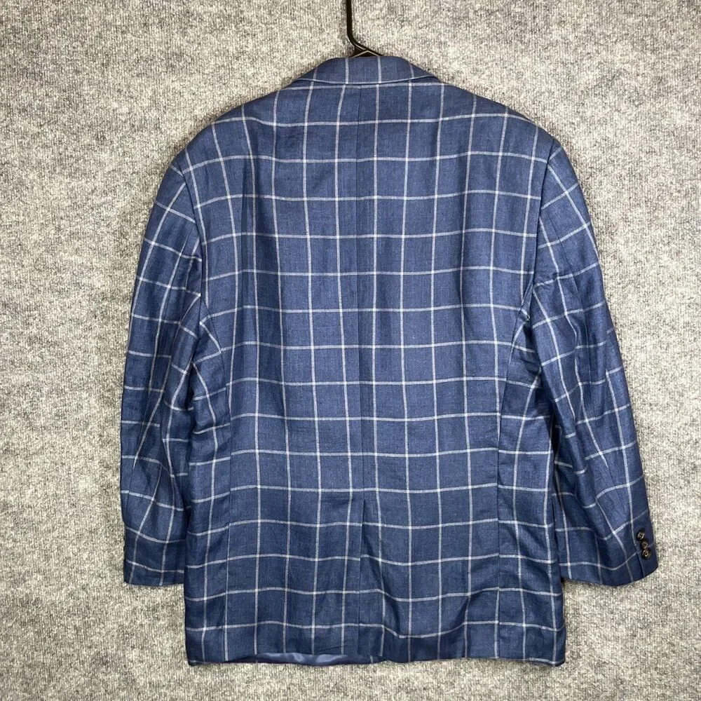 Lauren Ralph Lauren 46R Blue Windowpane 100% Linen Blazer Sport Coat
